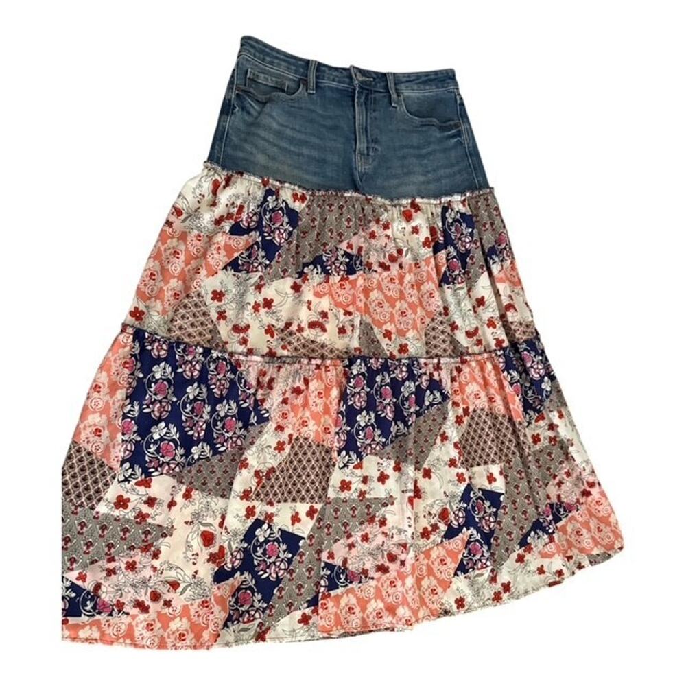 Old Navy Women's Custom Made Denim Hybrid Maxi Patchwork Skirt - Size 10